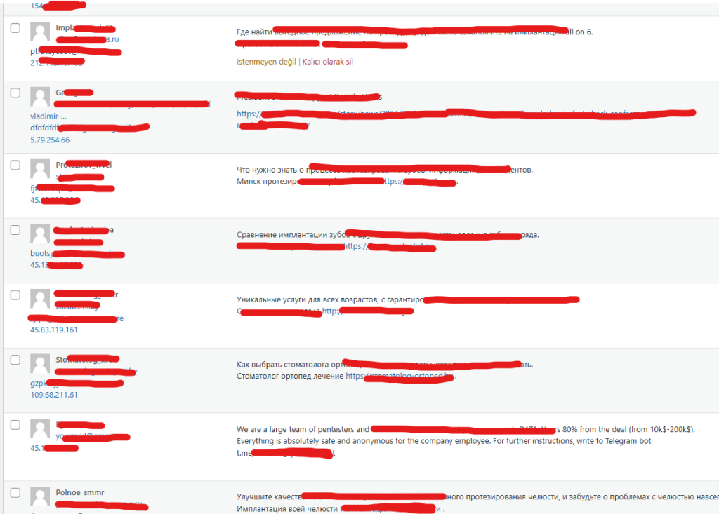WordPress spam yorumlar - Cloudflare Turnstile öncesi